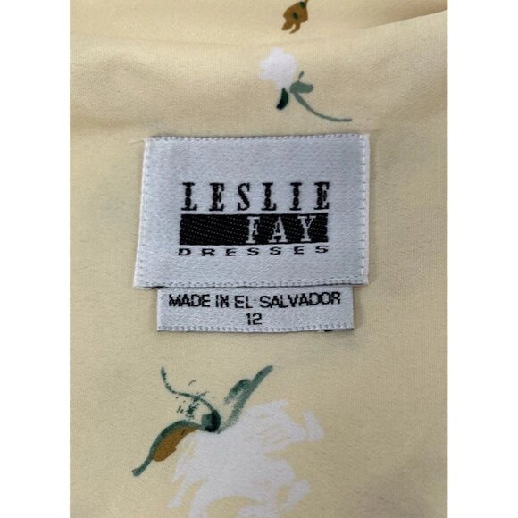 Vtg Leslie Fay Women's Floral Yellow Blouson Dress Sz 12 Flowy Retro Modest - Picture 6 of 8
